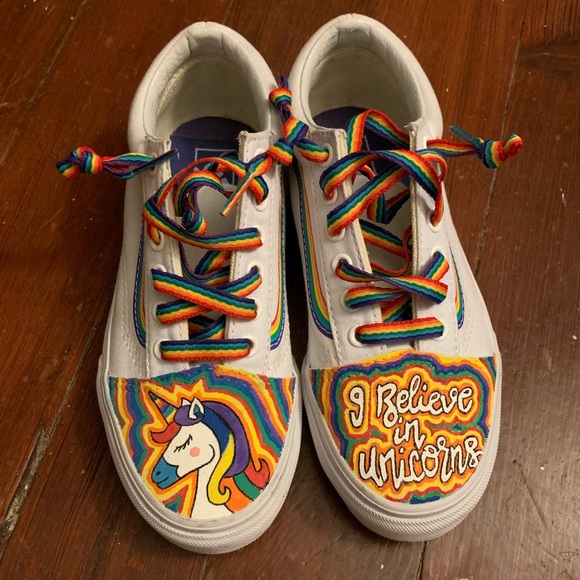 vans rainbow bottom shoes